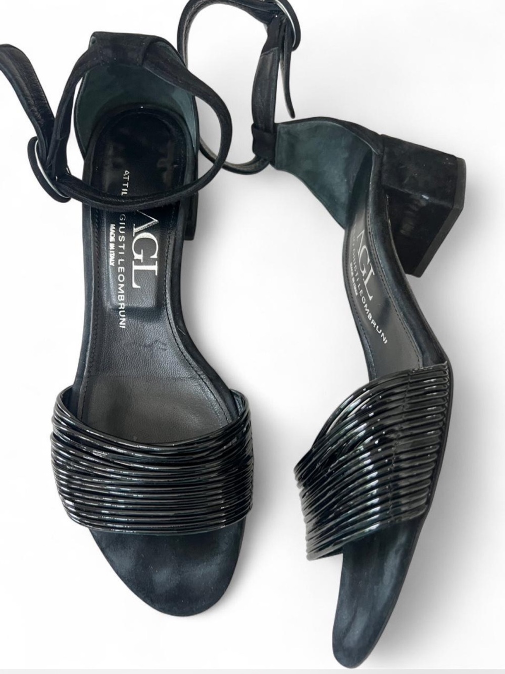 AGL (Attilio Giusti Leombruni) Black Leather Low Block
Heel Sandals
39 EU /9 US